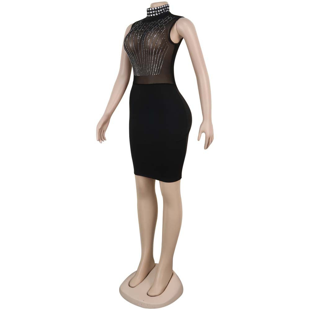 Diamond Accent Sheer Mesh See Through Dress