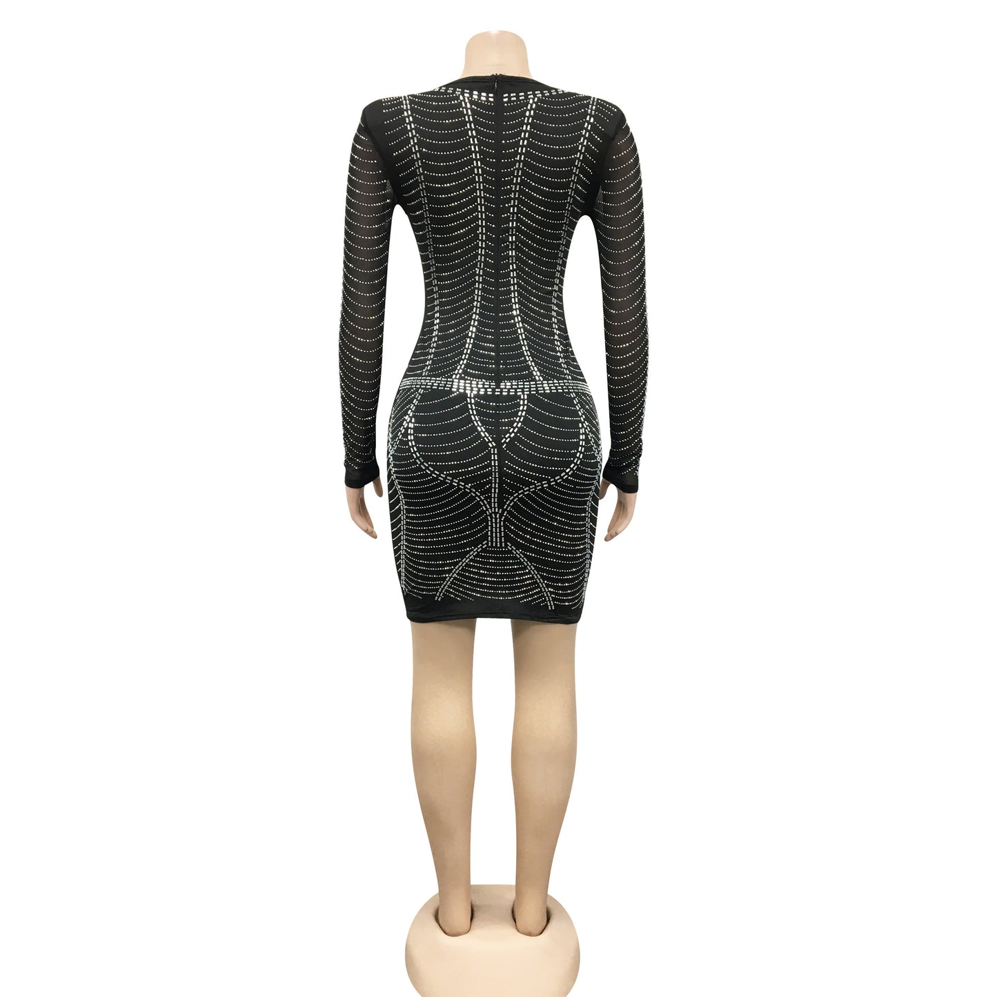 V-neck Rhinestone Embellished Mini Dress