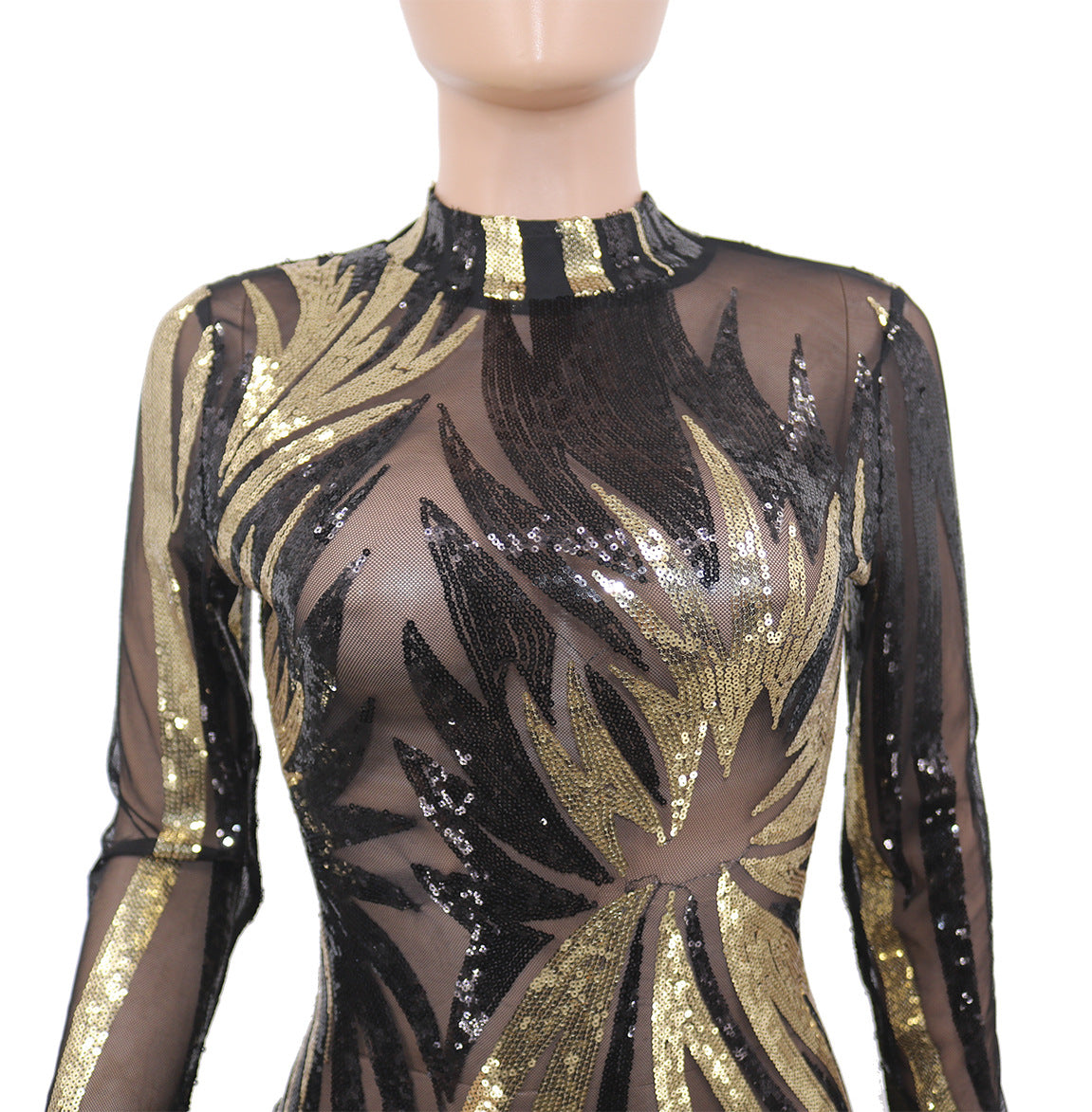 Long Sleeve Mesh Bodycon Midi Dress