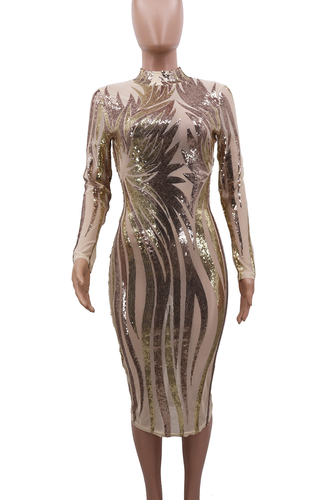 Long Sleeve Mesh Bodycon Midi Dress