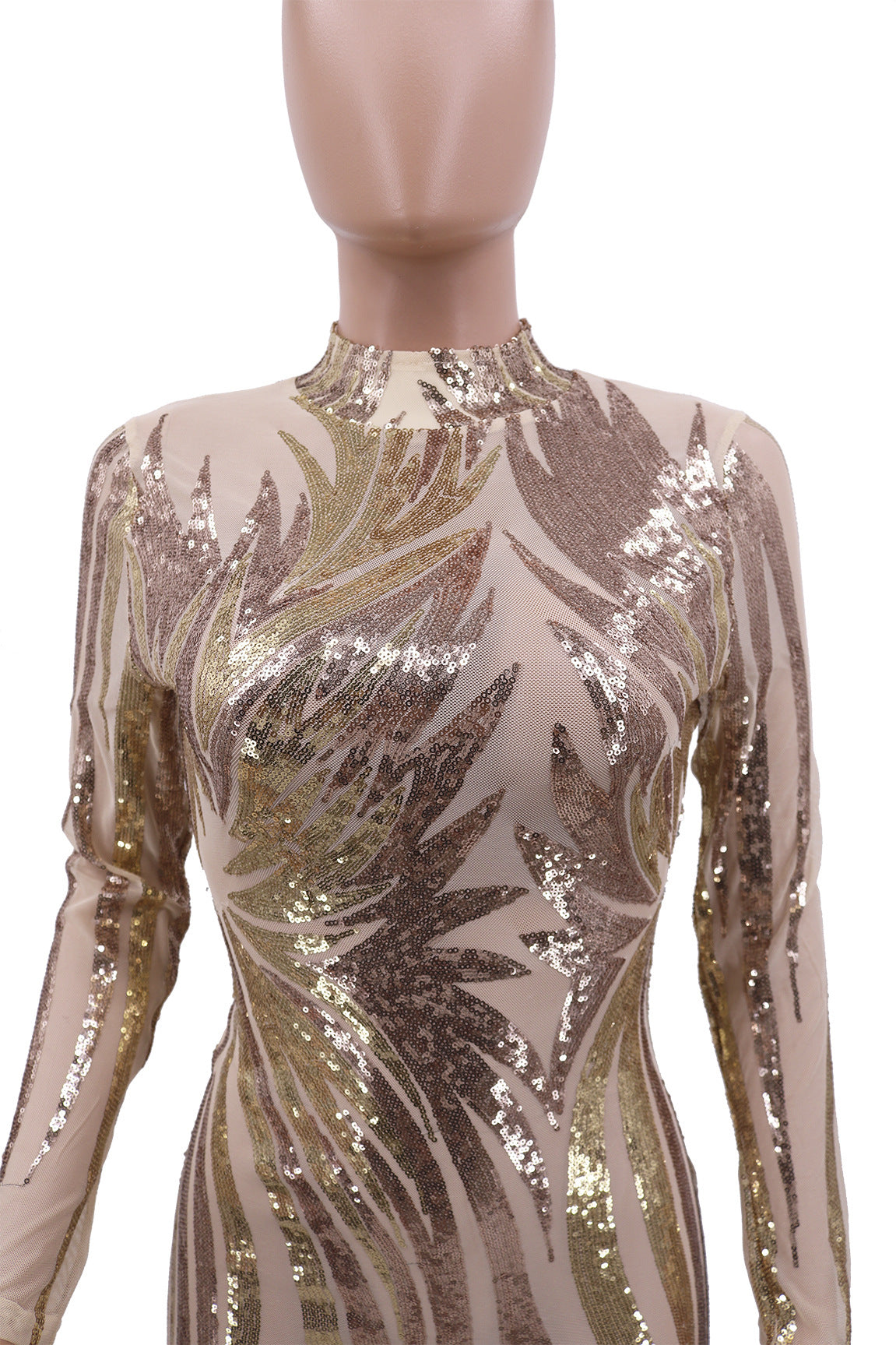 Long Sleeve Mesh Bodycon Midi Dress