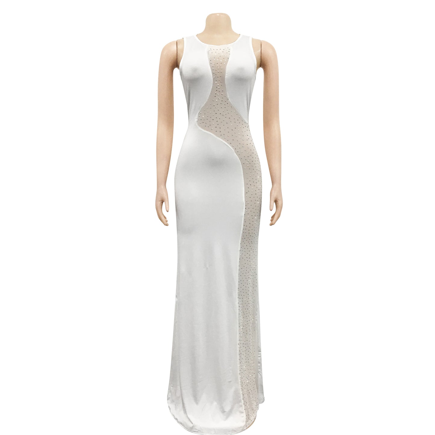 Diamond Sheer Mesh Patchwork See Through Maxi With Mock Train