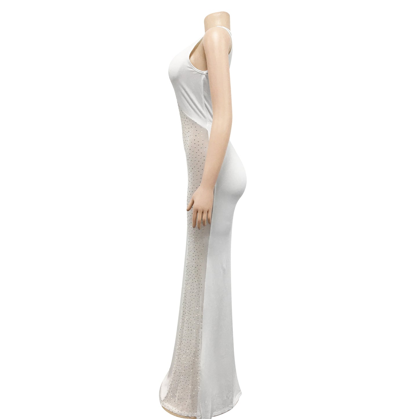 Diamond Sheer Mesh Patchwork See Through Maxi With Mock Train