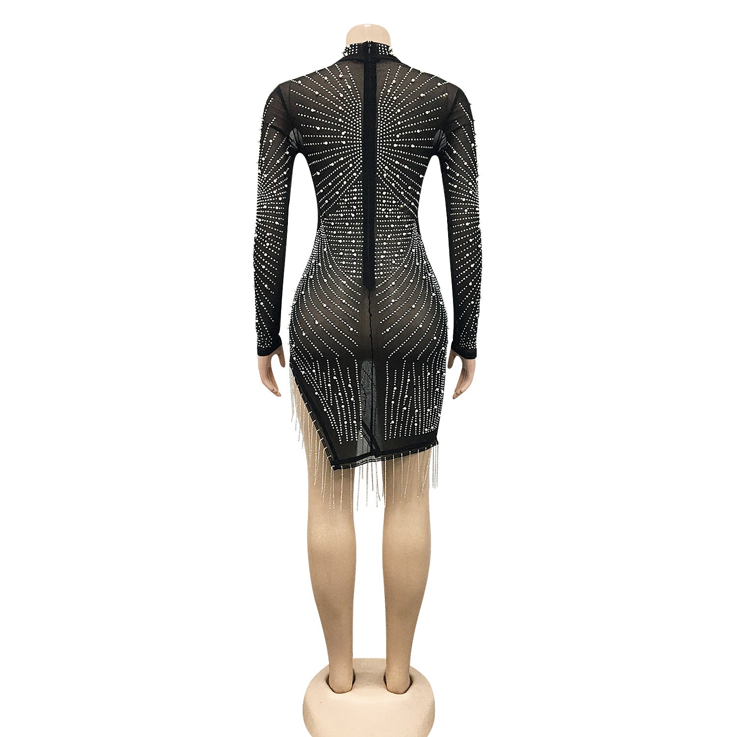 Mock Neck See Throgh Dress With Tassles Bel-Amir Couture Mock Neck See Throgh Dress With Tassles Bel-Amir Couture