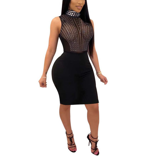 Diamond Accent Sheer Mesh See Through Dress