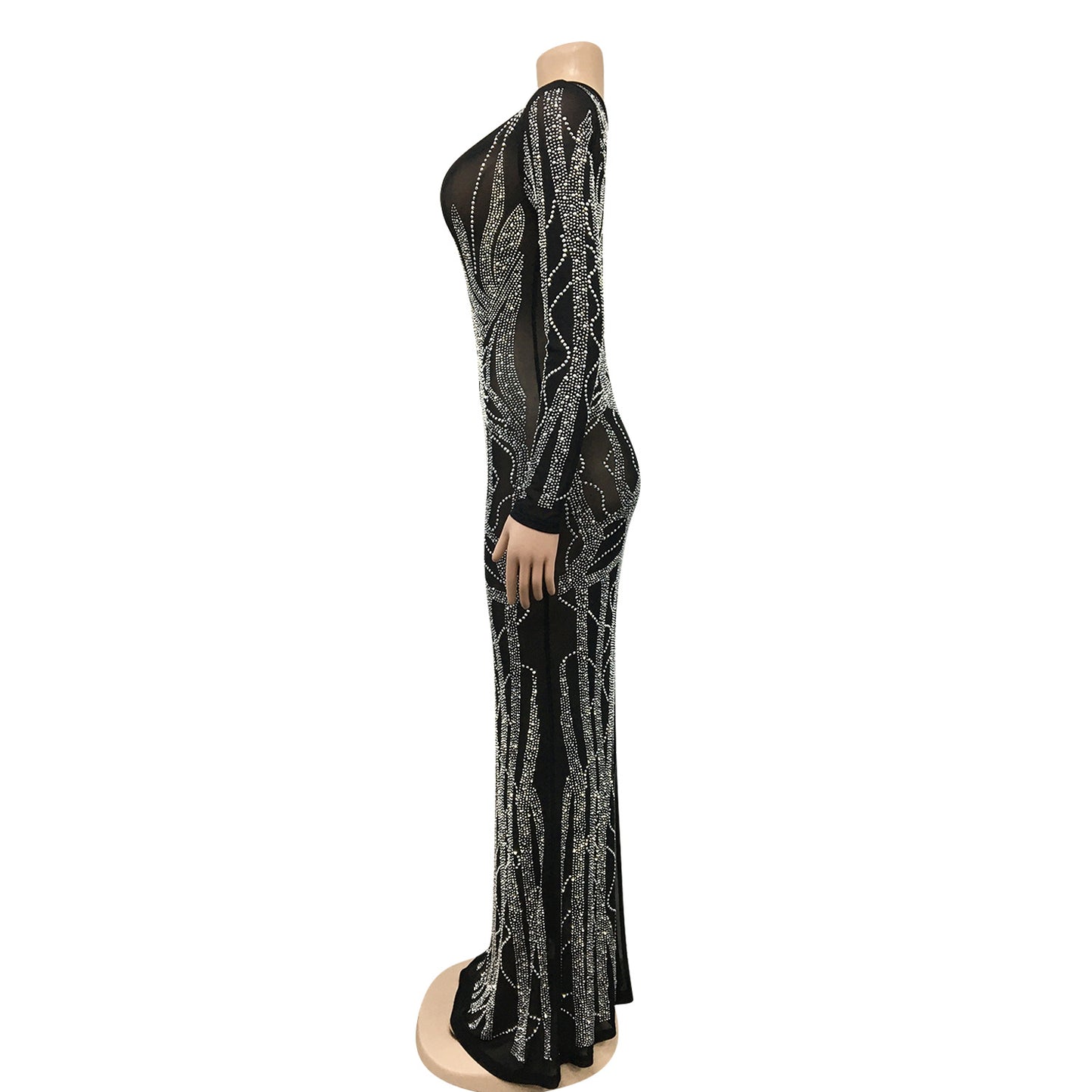 V-neck Rhinestone Embellished Maxi Dress