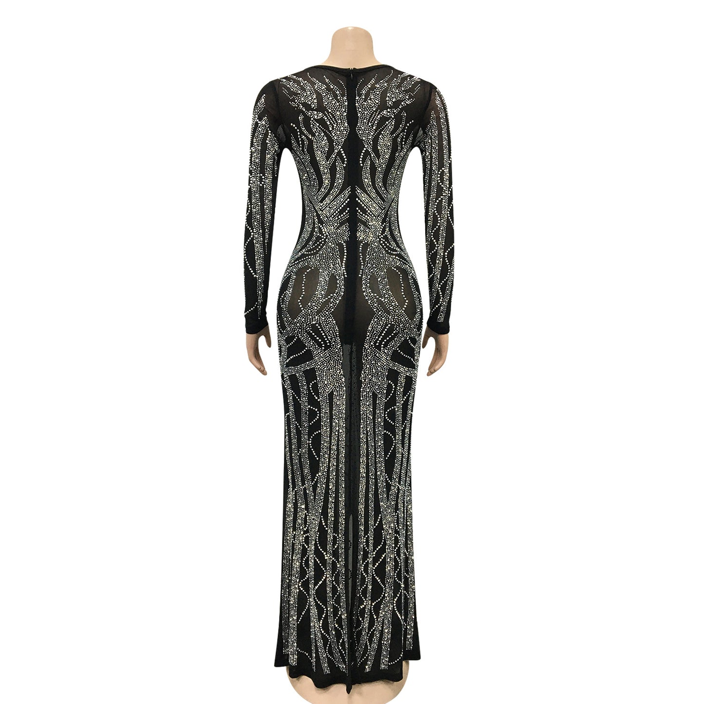 V-neck Rhinestone Embellished Maxi Dress