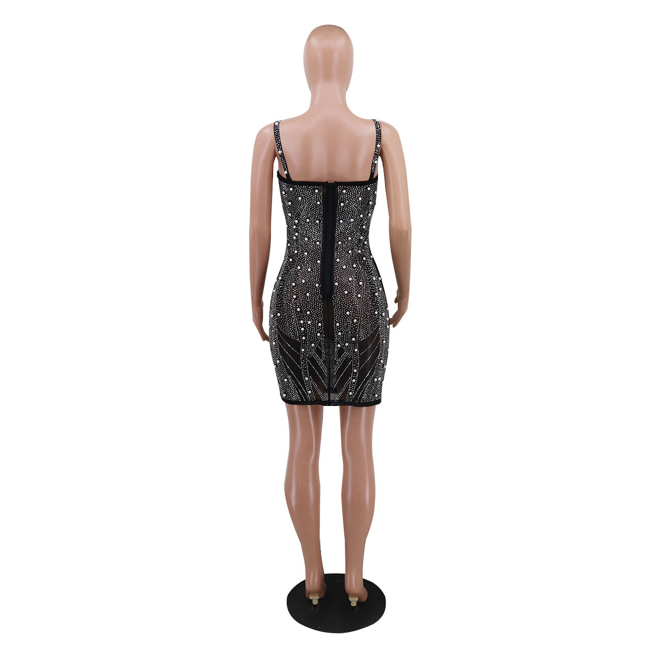 V-Neck Spaghetti Strapped Mini See Through Dress