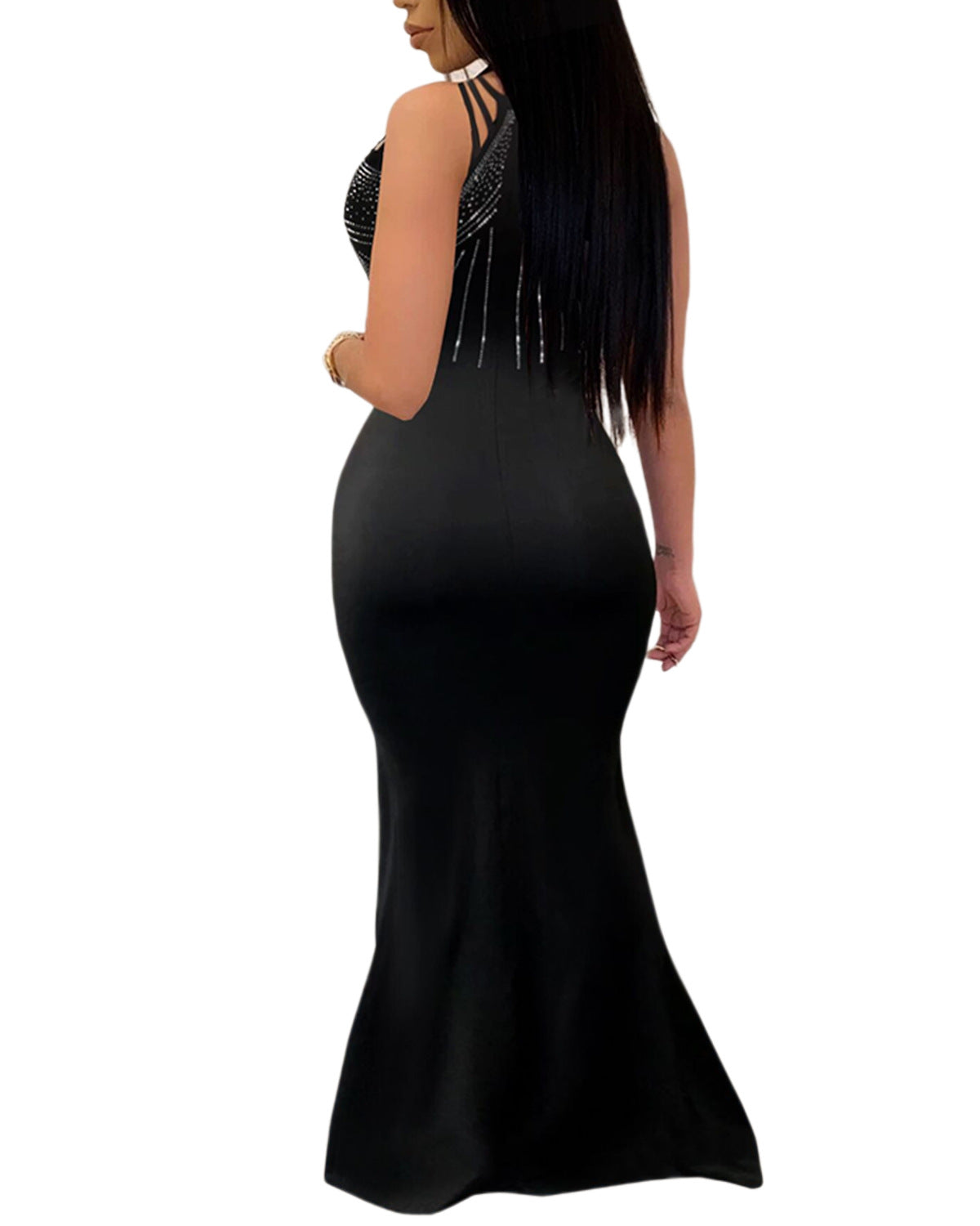 Sleeveless Diamond Accent Maxi Dress