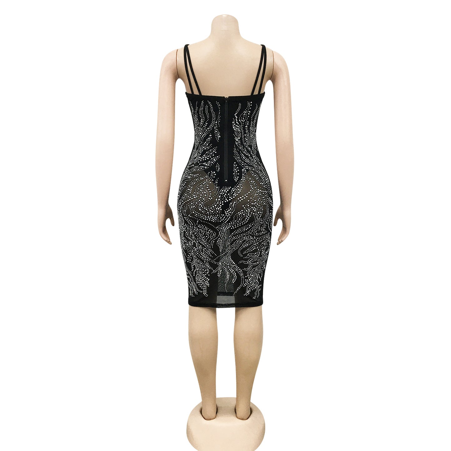 Spaghetti Strap Rhinestone Embellished See Throgh Dress