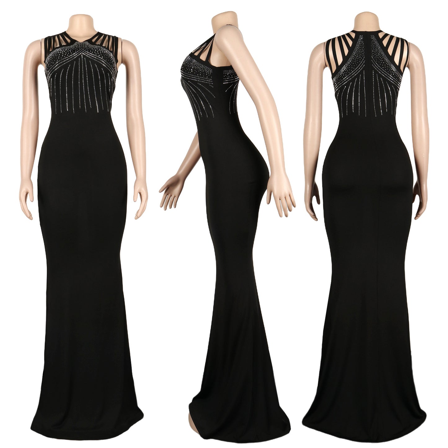 Sleeveless Diamond Accent Maxi Dress