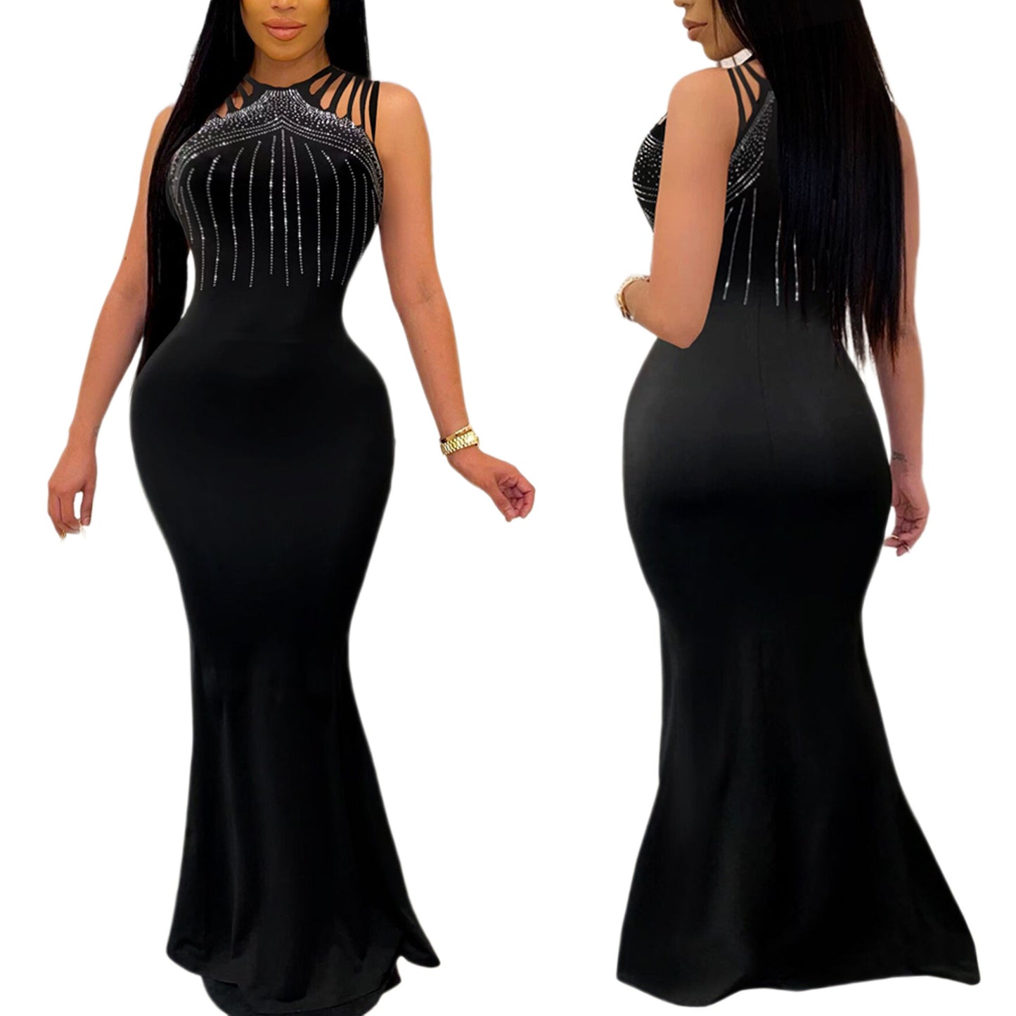 Sleeveless Diamond Accent Maxi Dress