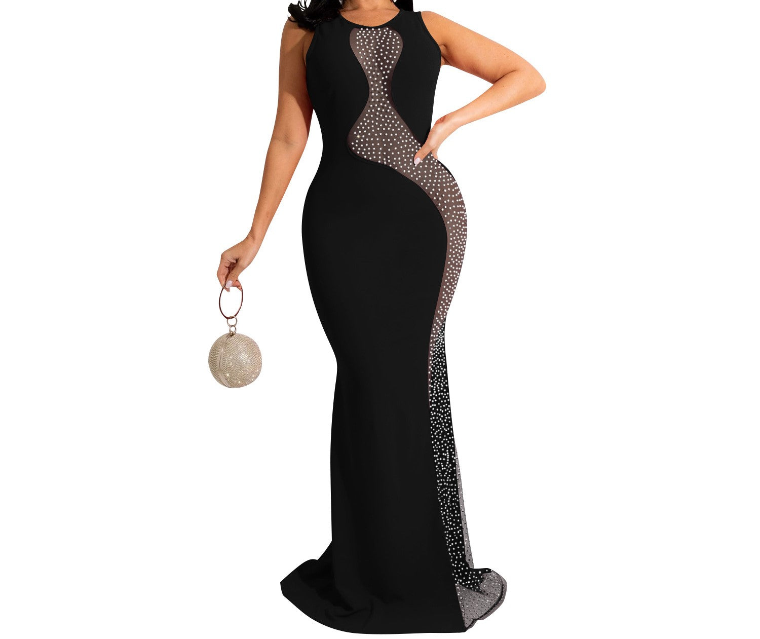 white christmas dresses Diamond Sheer Mesh Patchwork See Through Maxi With Mock Train – Bel-Amir  Couture